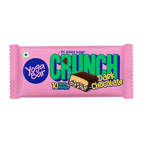 Yogabar Crunch Dark Chocolate Protein Bar | No Added Sugar | 10g Protein | High Fibre | Gluten Free Snack | 50g each, Pack of 12