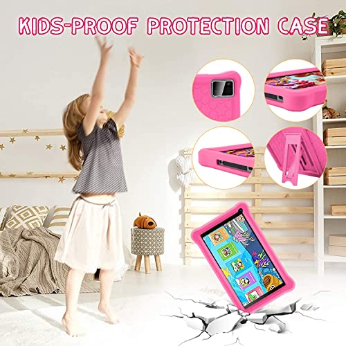 Kids Tablet 7 Inch Android 11 Tablet For Kids(Ages 3-12), 3Gb Ram 32Gb Rom 128Gb Expand,Google Certificated, Kids Software Pre-Installed, Bluetooth, Wifi, Dual Camera,With Shockproof Case-Pink… #TOP3