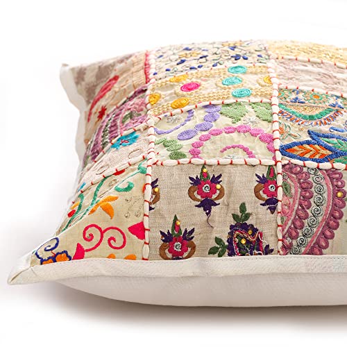 Image of Ravaiyaa - Attitude is everything Set Of 2 PC Home Sofa Decor Cotton Cushion Cover, Handmade Khambadiya Patchwork Pillow Case, Embroidery Cushions