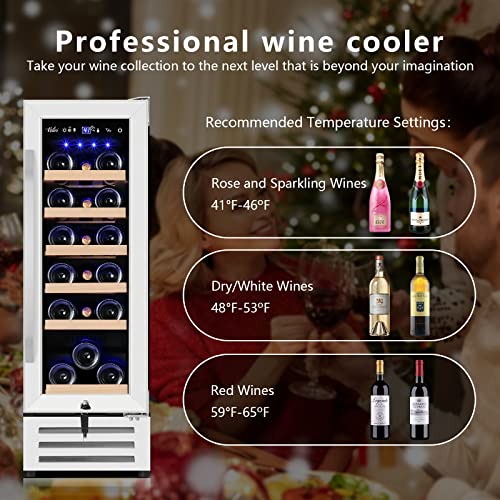 Image of Velivi Mini Wine Fridge 18 Bottle Capacity,Built-in or Freestanding Professional Wine Chiller with Quiet and Stable Temperature Control Systems.
