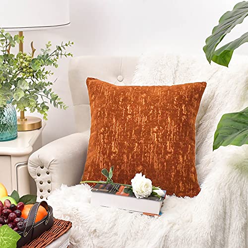 Image of CaliTime Throw Pillow Cases Pack of 2 Marbling Jacquard Solid Dyed Super Soft Chenille Cushion Covers for Couch Sofa Home Farmhouse Decoration 18 X 18 Inches Burnt Orange