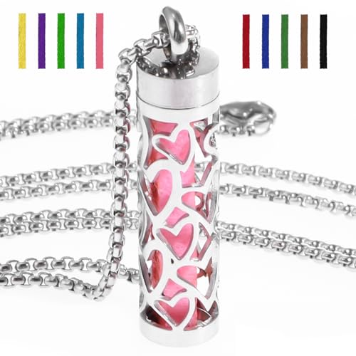 Essential Oil Diffuser Necklace, Aromatherapy Locket Pendant Necklace Stainless Steel Diffuser Necklace Pendant with 10 Pcs Refill Pads for Men Women (Heart)