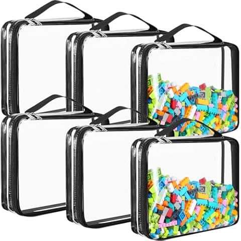 Sanwuta 6 Packs Toy Storage Bags, PVC Organizing Bags with Zipper, Waterproof Toy Bags for Board Games, Building Blocks, Puzzles, Small Toys and Kids Books(Clear, Large) Cover