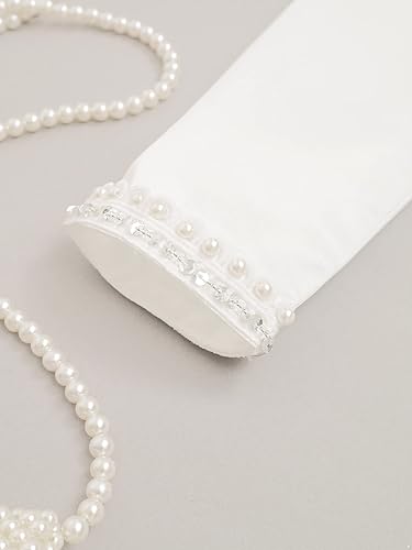 Kids Satin Beaded Flower Girl Bolero Shrug Dress Coat Long Sleeve Cardigans Short Jacket Formal Cover up White 4