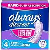 Always Discreet Incontinence Pads for Women, 162 Count, Moderate Absorbency, Long Length (54 Count, Pack of 3 - 162 Count Total)
