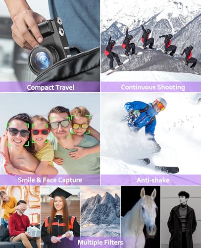 Appareil photo numérique 4K 64MP avec WiFi, zoom numérique 16x, écran rabattable à 180° et autofocus – Caméra de vlogging pour selfies, caméra WiFi compacte avec carte de 32 Go et 2 batteries, idéal – Image 6