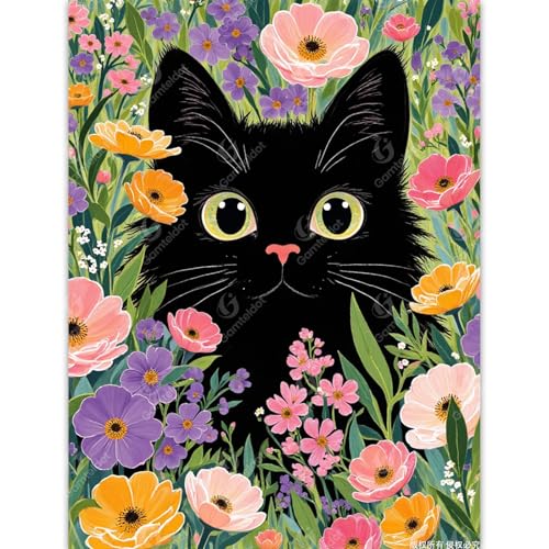 Gamteldot Black Cat Diamond Art Kits for Adults Beginners DIY Diamond Art 5D Full Drill Diamond Dots Diamond Painting with Complete Tools Pefect Art Crafts for Home Wall Decor Gift-12x16in