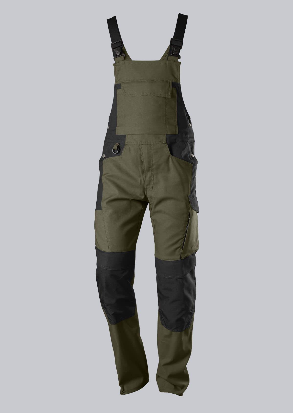 BP 1821-565-7332-33/34l Fabric Blend Dungarees Stretch Braces with Clip Fastenings, 65% Polyester/35% Cotton, Olive/Black, 33/34L Size