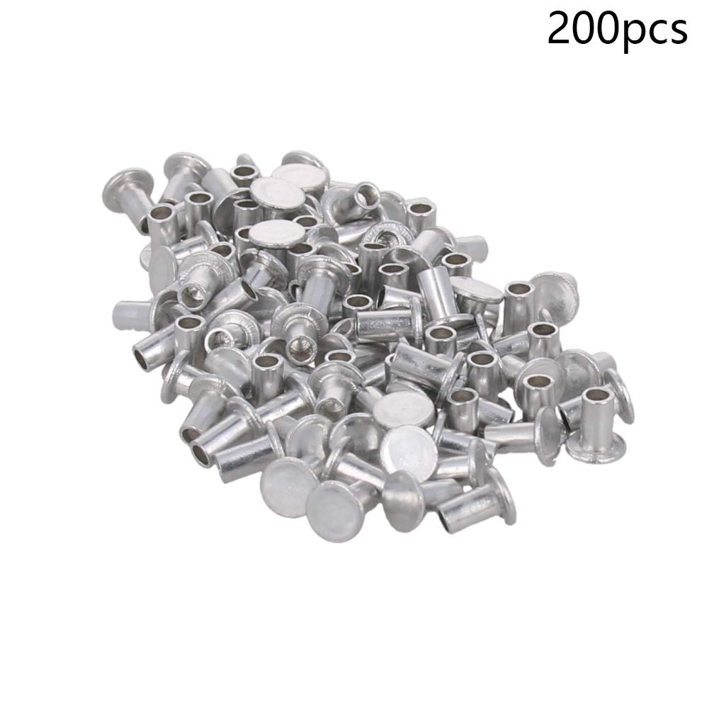 Yinpecly Aluminum Flat Head Semi Tubular Rivets - 0.12" X 0.20" (D X H), Silver, 200pcs - View #2