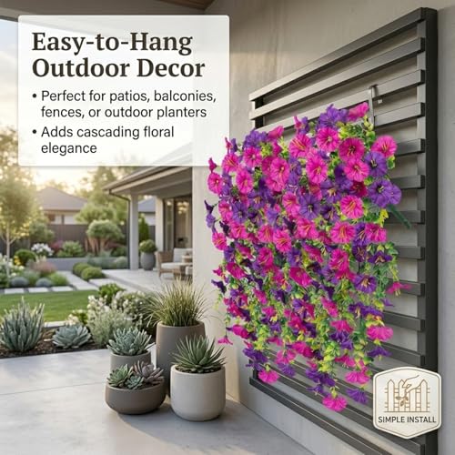 2026 New Artificial Hanging Morning Glory Flowers for Outdoors, UV Resistant Faux Flower Vine, Realistic Artificial Flowers for Patio, Porch, Garden Decor (Violet, 2PC) image 2