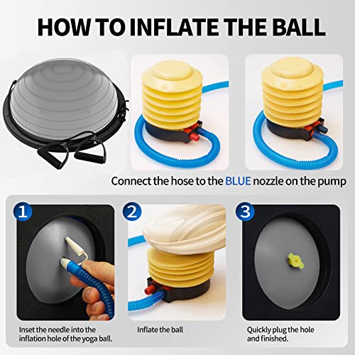 Drfzca Balance Ball Trainer-Half Ball For Yoga With Resistance Band And Foot Pump, Improve Workout Half Balance Ball,Exercise Balance Ball For Stability Training And Home Gym thumb #7