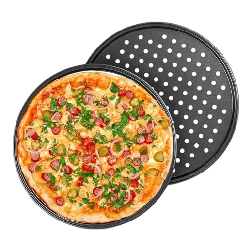 ORAGKE Set 2 Teglie per Pizza Antiaderente Ø32cm, Teglia Forno Rotonda Forata, Acciaio al Carbonio, Resistente fino a 230°C – Ideale per Pizza Professionale e Focacce, Nero