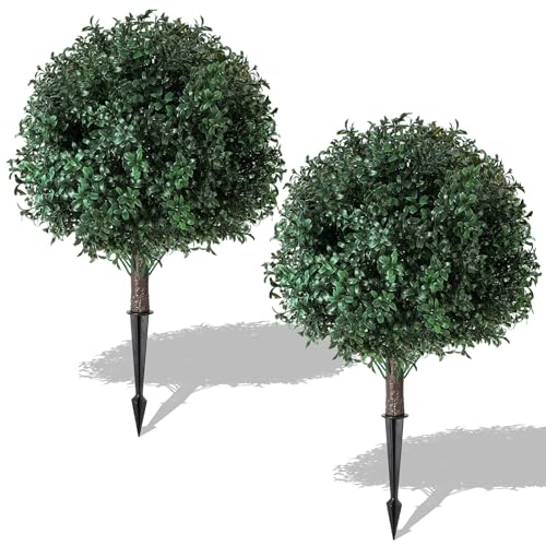 VivaPeak 2 Pack Artificial Boxwood Topiary Shrubs 16x24 Inch UV Resistant Evergreen Faux Plants Artificial Urn Fillers for Indoor Outdoor Porch Courtyard Garden Patio Flower Bed Decor