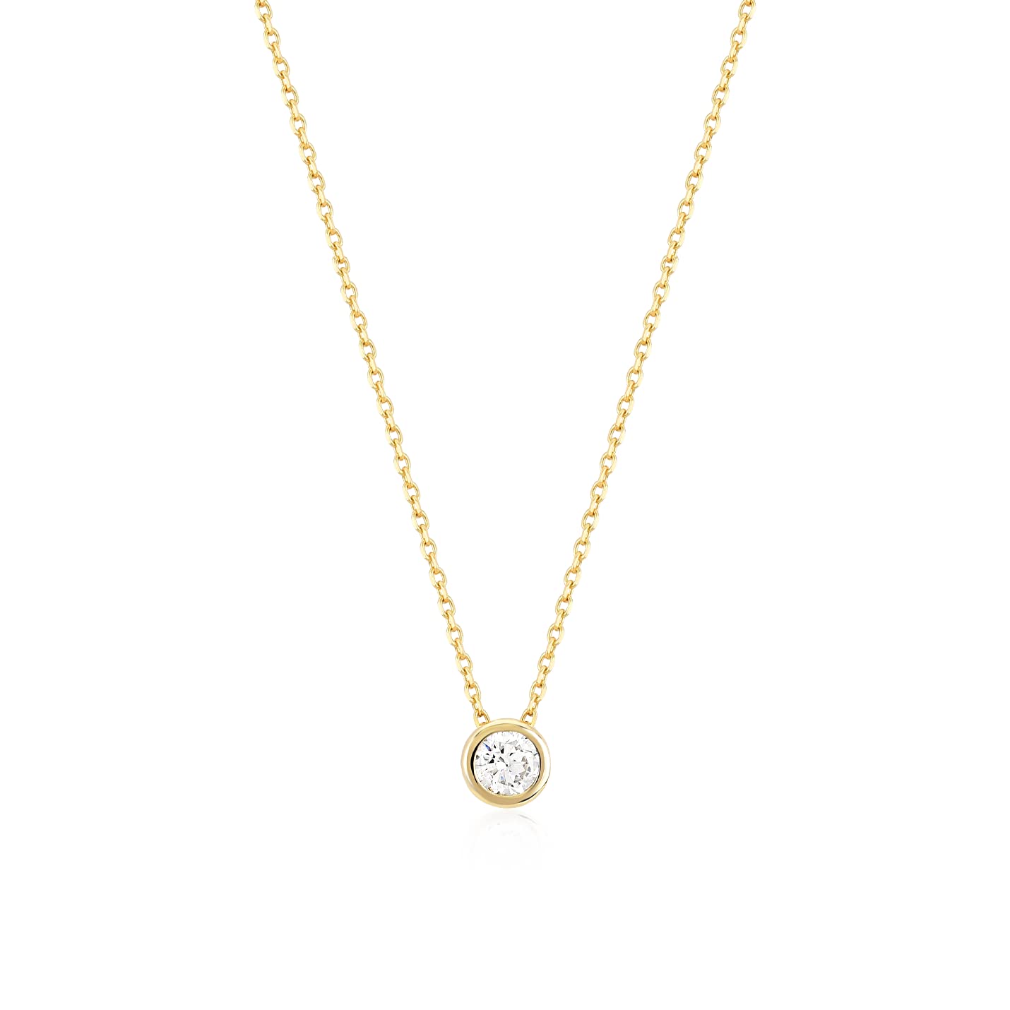 GELIN14k Solid Gold Solitaire Necklace | 14k Yellow Gold Floating Stone Necklaces for Women | Round Pendant Necklace | Delicate Solitaire Jewelry | Gifts for Christmas, 18", Gold, Cubic Zirconia