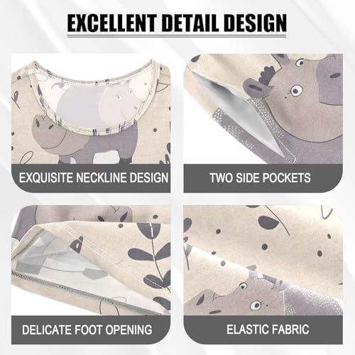 ALAZA Hippopotamus Leaf Pajamas Set Short Sleeve Cotton Sleepwear Summer Pjs 2 Piece 5-14Y4