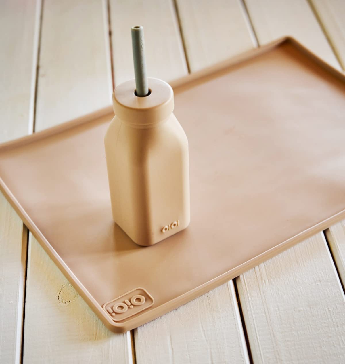 OiOi Şişe + Pipet - Woody Brown/Powder Grey