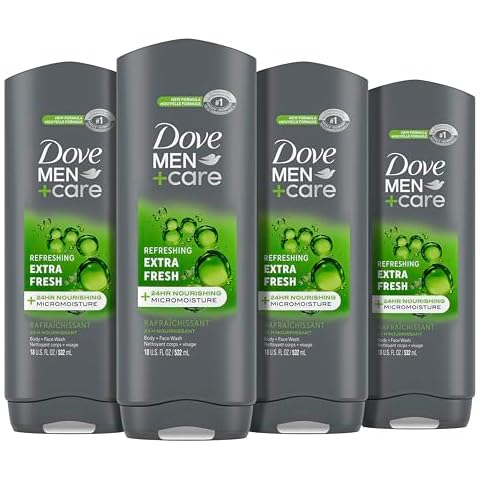 Dove Men+Care Body Wash Extra Fresh 4 Count for Men's Skin Care Body Wash Effectively Washes Away Bacteria While Nourishing Your Skin 18 oz Cover