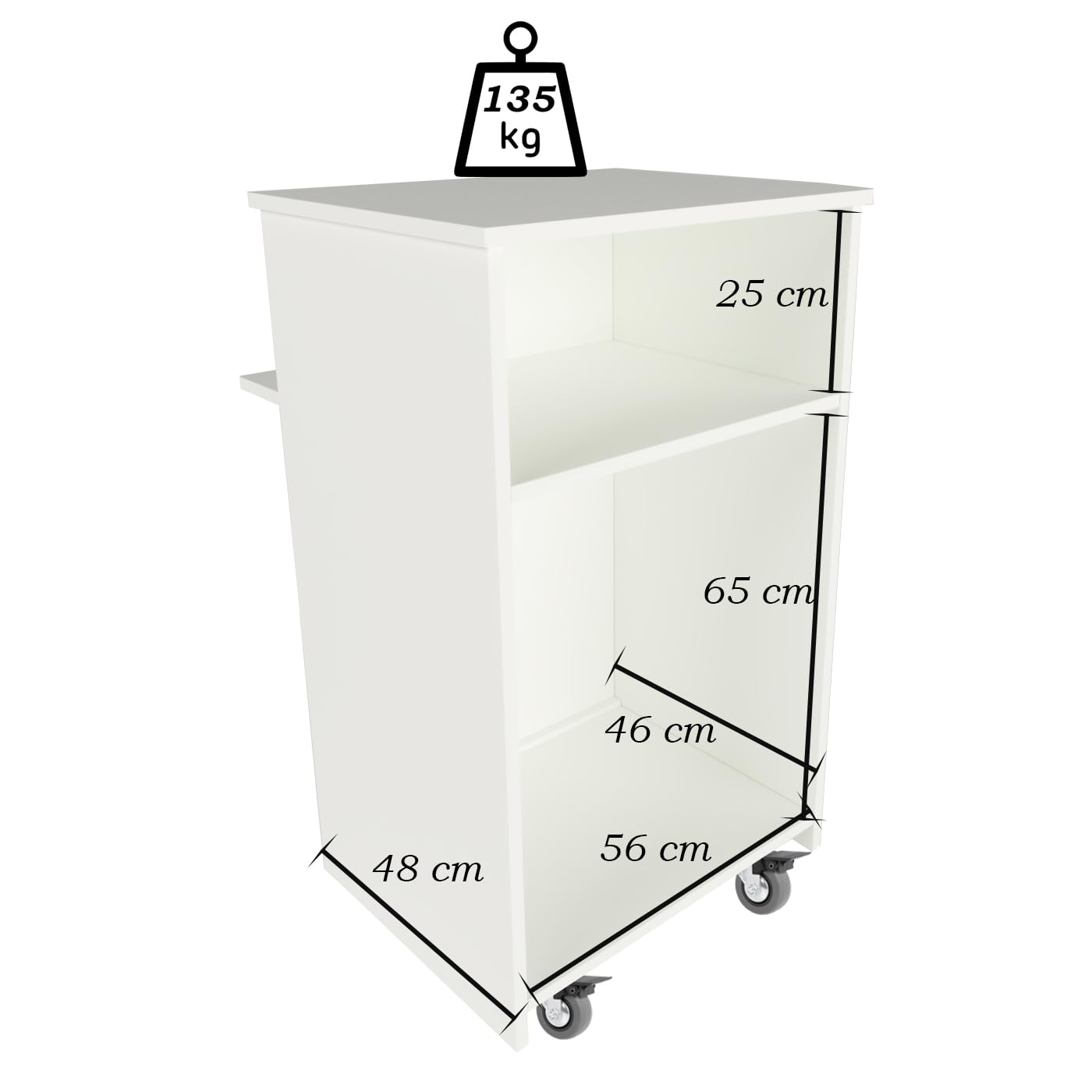 Henor Comptoir EGA roulettes. 62 x 50/65 x 102 cm. 4 roulettes Pivot et Frein Max 135kg. Ideal Bureau. Commerce. Clinique. Blanc.
