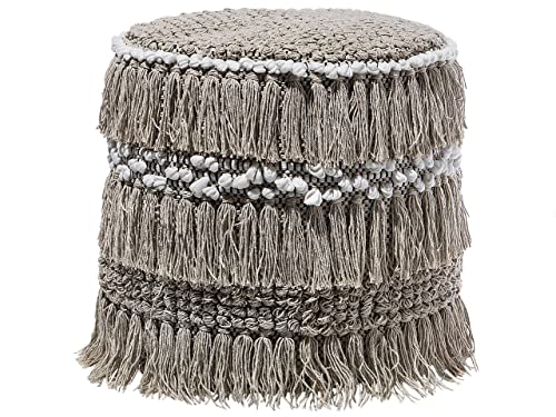 Puf Beige de algodón borlas y Nudos Decorativo