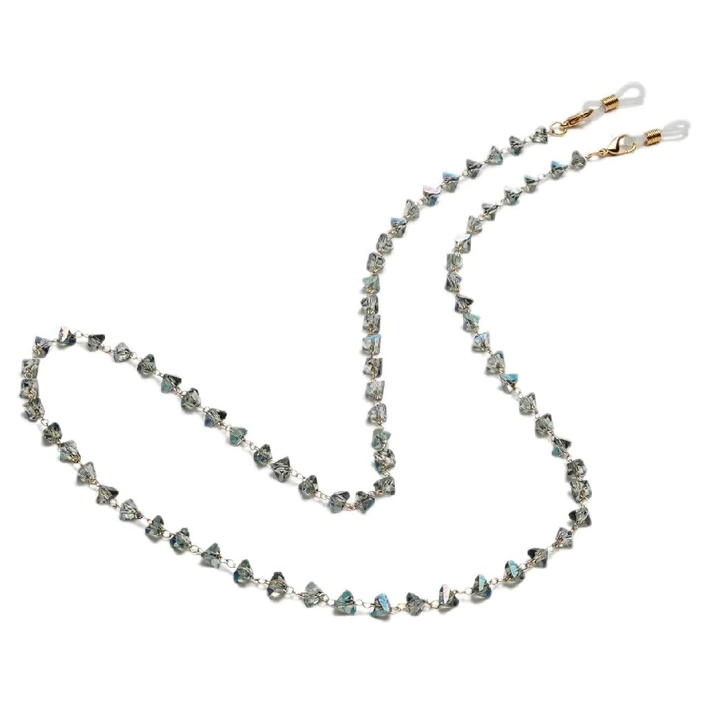 Cadena for Gafas, Cuello Colgante, Cadena anticaída, Cadena for Auriculares con Cuentas de Cristal(Transparent Blue)