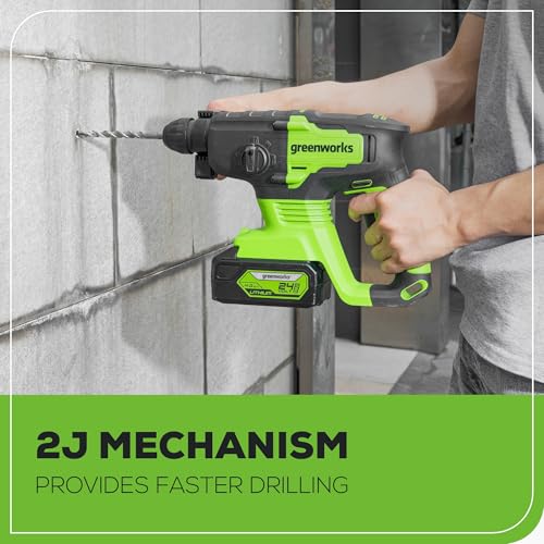 Greenworks 24V Cordless Rotary Hammer, 2.1 Joules, Brushless Motor, 1" SDS Plus Rotary Hammer Drill, 4 Modes, LED Light, 4Ah Battery & Charger Included, Ideal for Concrete, Masonry & Demolition thumbnail 6