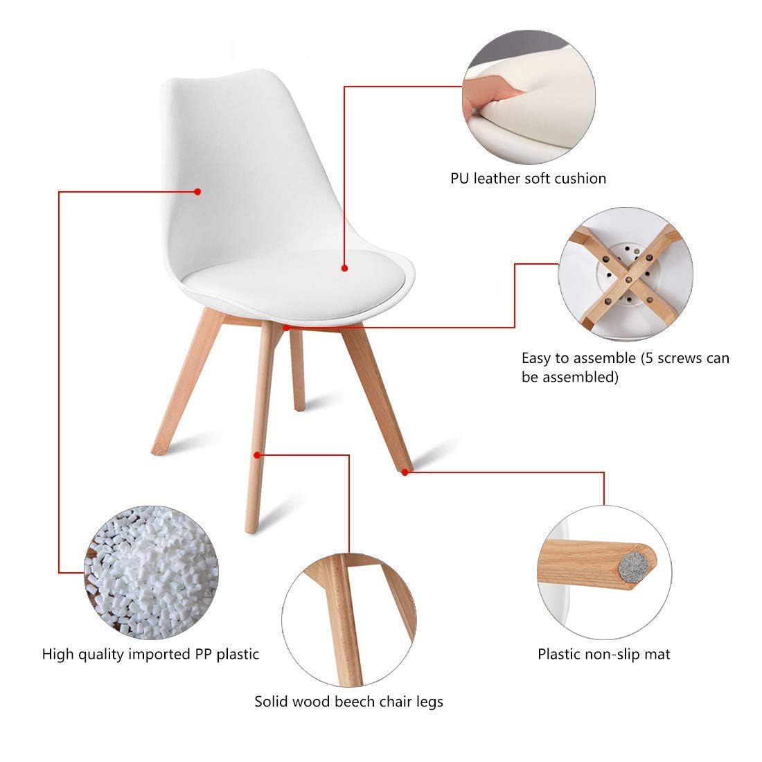 DORAFAIR Ensemble Table Ronde 80 * 80cm et 4 Chaises Scandinaves Blanches pour Salle à Manger