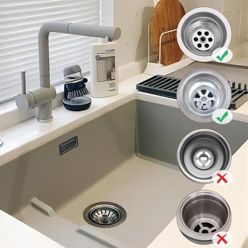 HUAERSICO Abflussstopfen siebkörbchen 84 mm - Edelstahl Abflusssieb - Waschbecken sieb - Spülbecken Stöpsel- Waschbeckenstöpsel - Franke spüle ersatzteile（2 Ersatz Originaldichtung）