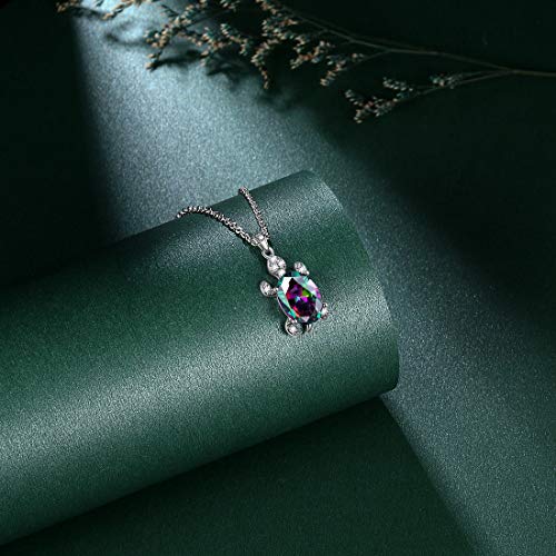 Hipunk Mystic Rainbow Topaz Turtle Jewelry Sets Women 925 Sterling Silver Mystic Fire Topaz Sea Turtle Animal Necklace/Earrings Set Birth Stone Birthday Jewelry Ss0004C #TOP4