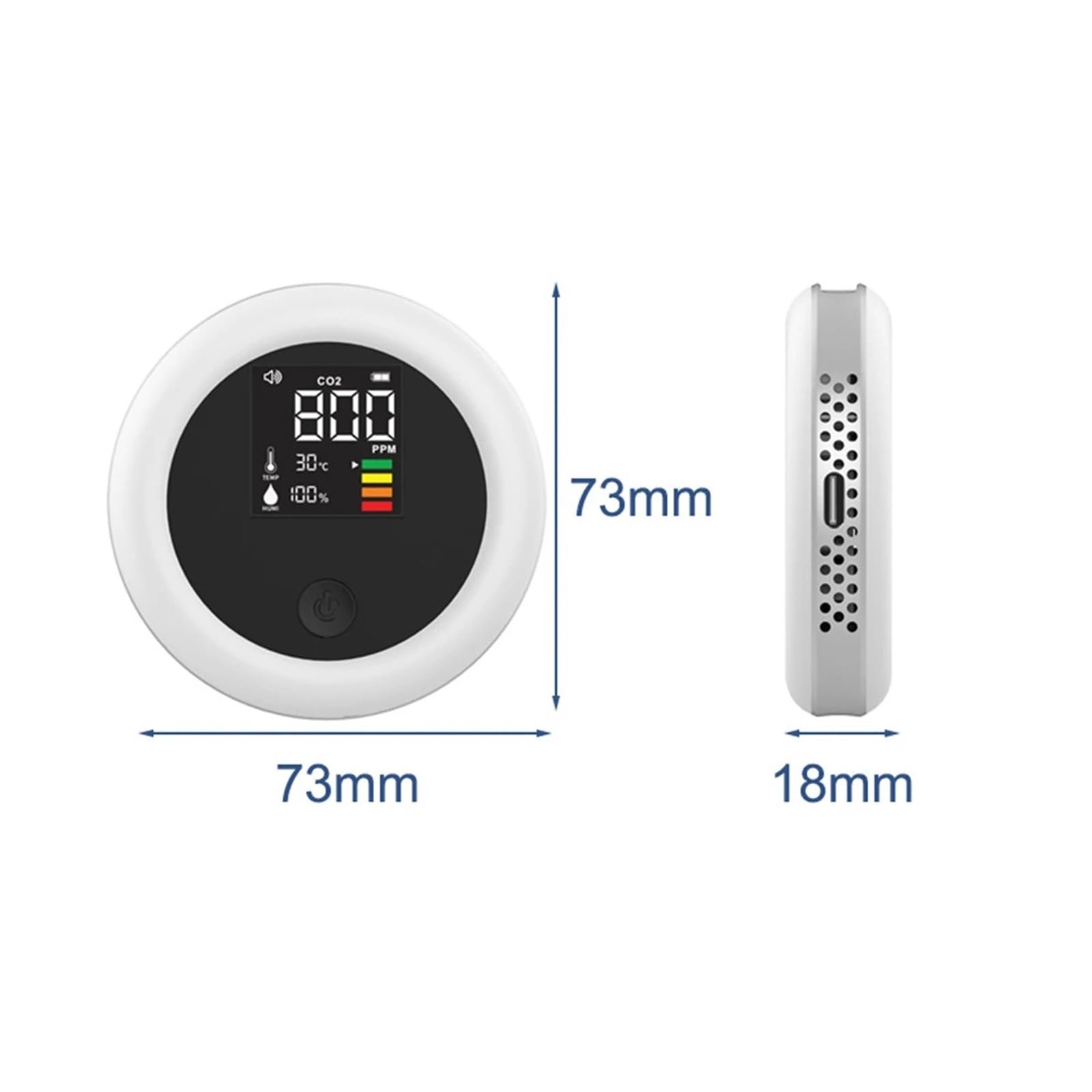 Monitor della qualità dell'aria con rilevatore di CO2 3 in 1, schermo LED for campeggio e auto, Analizzatore ambientale