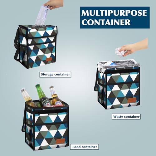 Image of Femuar Car Trash Can with Lid - Leak Proof, Waterproof, Multipurpose Car Hanging for Headrest, Collapsible and Portable with Storage Mesh Pocket, Triangle