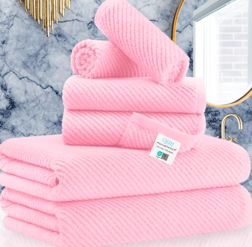 Pink Towels - 100% Cotton, Soft, Quick Dry, Lightweight, Towel Set of 6, 2 Large Bath 30