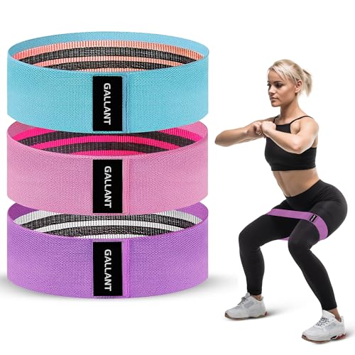 Gallant Resistance Bands Set of 3 - Non Slip Fabric Booty Bands for Glutes & Legs, Exercise Bands with 3 Resistance Levels for Home Gym, Yoga & Workout, Men & Women (Blue, Pink, Purple)