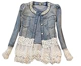 Jahreszeit: Herbst, Frühling Minetom 2017 Daman Individuelle Perlen Spitze Nähen war dünn Jeansjacke Mantel Outwear Spitzenbolero Tops Kurzshirt Blau 42