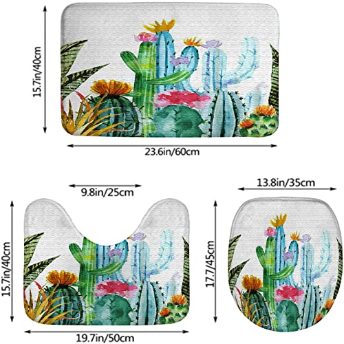 Badezimmerteppich-Set, 3-teilig, Tropische Kaktusblüte, waschbare Badeteppiche, rutschfest, mit Rückenpolster, Konturteppich und Toilettendeckelbezug – Bild 3