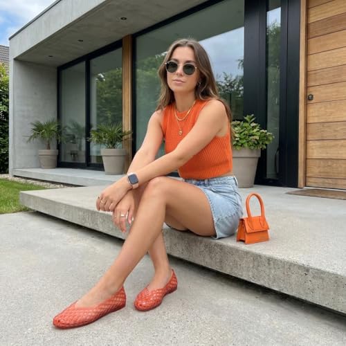 Image of CUSHIONAIRE Siesta Modern Lattice Ballet Flats for Women, Comfortable Slip On Pointed Toe Womens Jelly Shoes