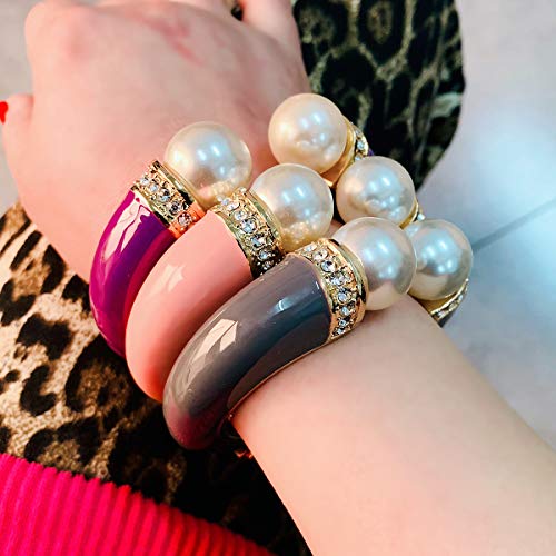 Hanton Pearls Bracelet For Women Girls Statement Bohemian Chunky Fashion Bangle For Women Enamel Color Bangle For Wedding Party #TOP5