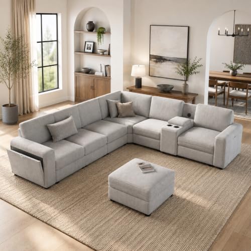 Vesgantti Modular 6-Seater Chenille L Shaped Sectional Sofa, Light Grey - image 1