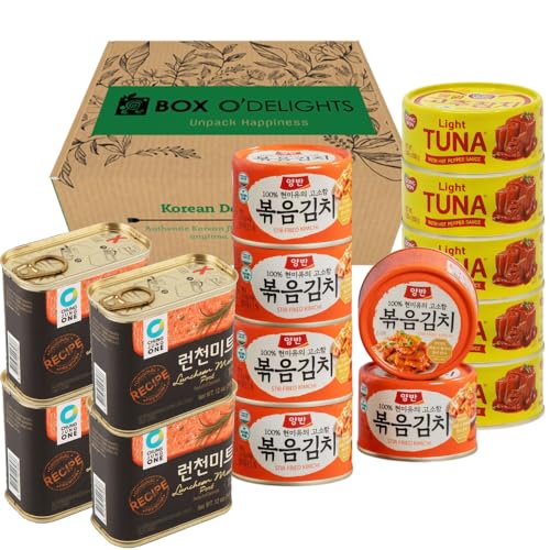 Korean Canned Food Variety Pack, 15 Cans: 4 Luncheon Meat, 6 Yangban Stir-Fried Kimchi, 5 Tuna
