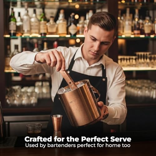 Image of O' Holic by Perch Ice Bucket Trio Stainless Steel - Double Wall Ice Bucket 1.5 Litre with Lid, Ice Tongs & 30 /60 ml Jigger | Insulated Cocktail Barware for Home, Parties & Gifting|Rose Gold