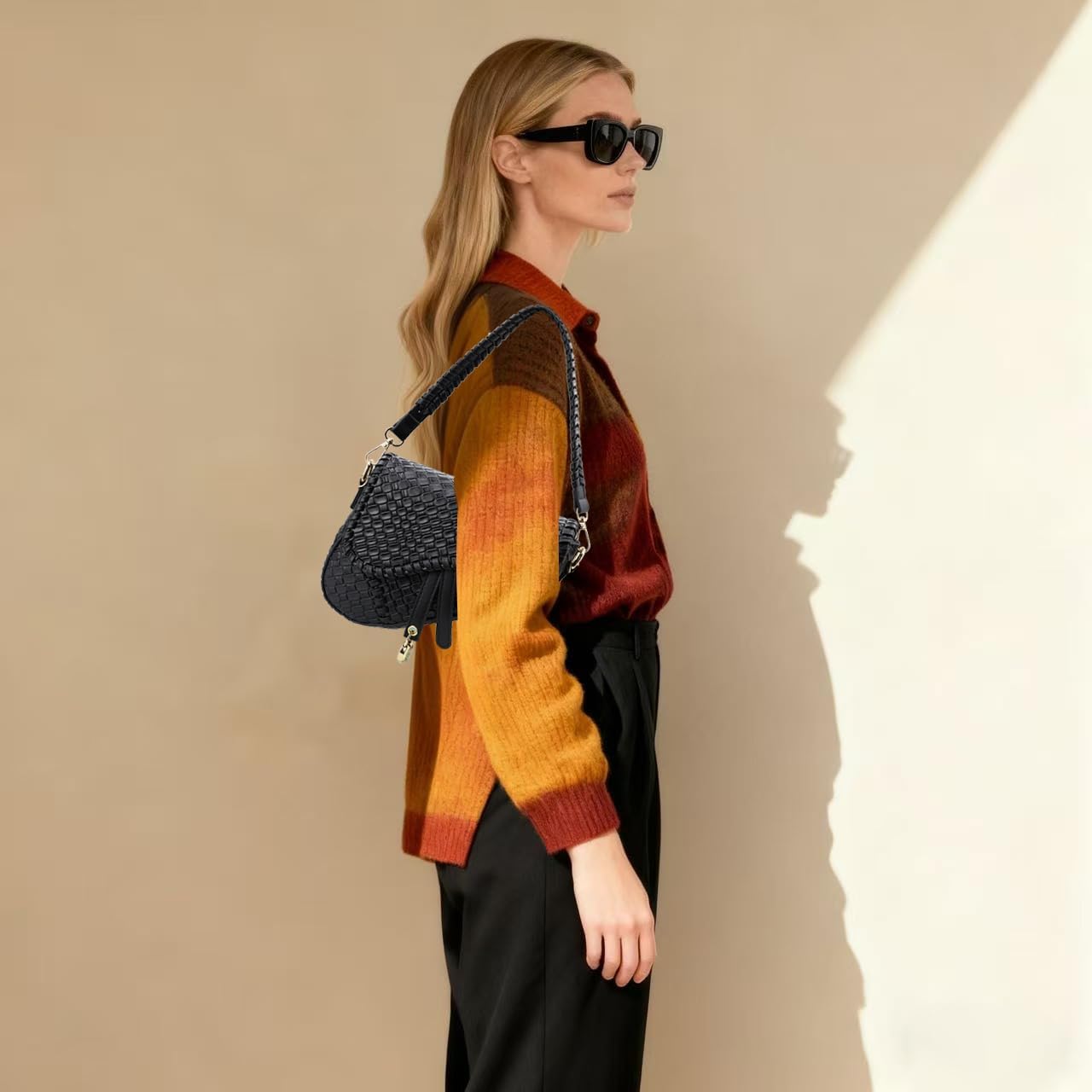 fashion women saddle shoulder bag clutch purse small crossbody satchel handbag woven imitation crocodile leather bag - Image 2