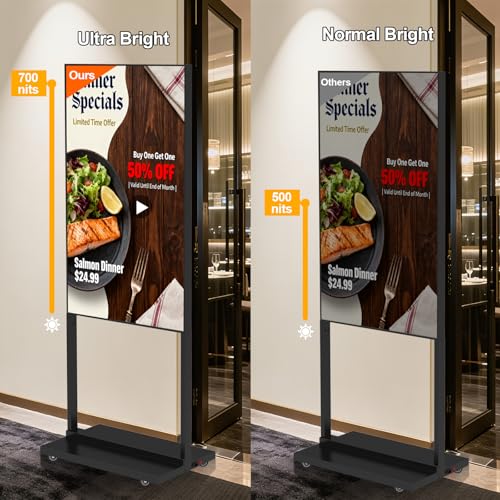 Image of 43 Inch Floor Standing Digital Signage, 700nits High Brightness Advertising Display, Digital Signage with CMS /U-Disk Plug&Play, Split Screen, 7 /24 Timer Switch,HDMI /USB /WiFi /Android OS
