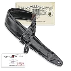 Walker & Williams C-22-BB Sangle rembourrée en cuir pour guitare acoustique, électrique et basse Noir, Noir - Les Beatles, Paul McCartney, John Lennon, RIngo Starr, George Harrison