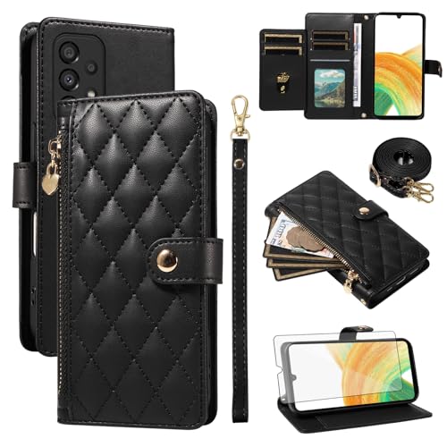 Étui de téléphone pour Samsung Galaxy A33 5G portefeuille fermeture éclair verre