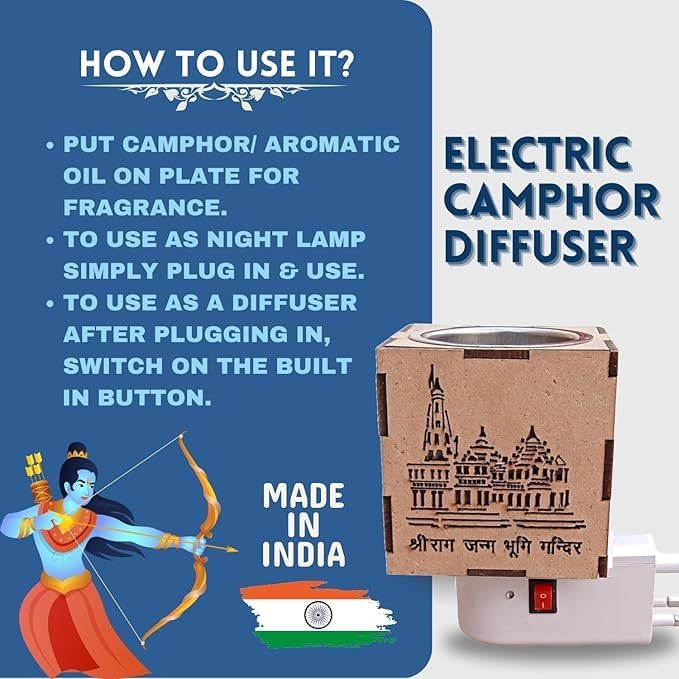 Diffuser for Room Fragrance | Electrical Camphor Diffuser for Room Decor | Electric Camphor Burner for Room Fragrance | Ram Mandir Kapoor Dani (Ram Mandir- Non Auto Cut)