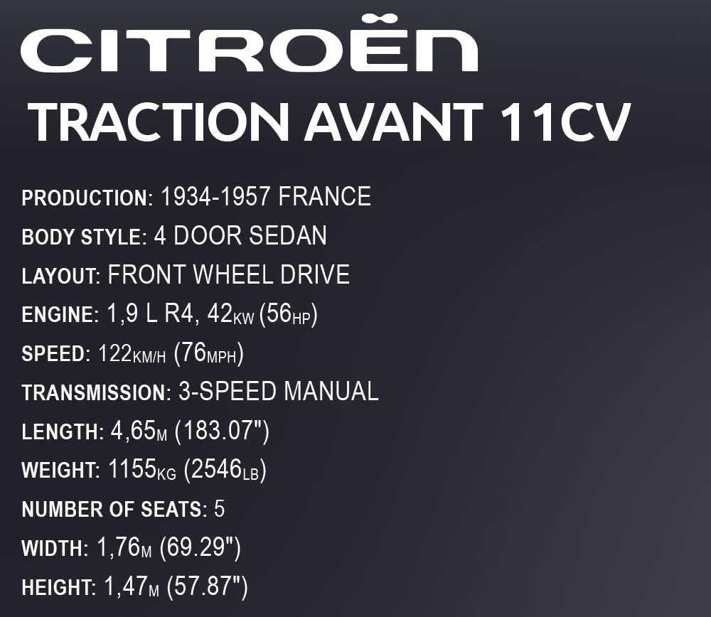 Cobi Citroën Traction Avant 11Cv Zestaw do Budowania, Wielokolorowy, 1900 Elementów