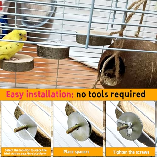 Image of Hamiledyi 3PCS Perch Platform for Bird Cage Natural Round Wooden Stand Platform Bird Toy for Parakeet Cockatiel Parrot Budgie Sparrow Hamster Canary Bears