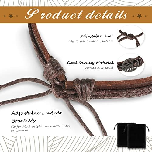 Mens Leather Bracelet 2 Pieces Wrap Cuff Bracelets Viking Jewellery for Men with Wood Beads Leather Wristbands for Men Adjustable Mens Braided Leather Bracelet