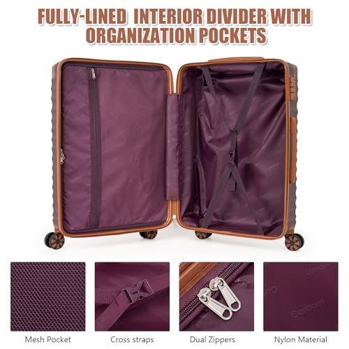 Image of Cosbarn Luggage Sets 5 Piece with TSA Lock Spinner Wheels, Unisex Hard Case ABS Suitcase Set, Hardshell Lightweight Waterproof Travel Hardside Suitcases with Wheels for Women Men, Burgundy