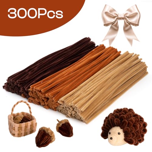 Image of Caydo 300 Pieces Brown Pipe Cleaners | Thick Fluffy Chenille Stems Bulk for Making Animals and Kids Creative Arts And Crafts