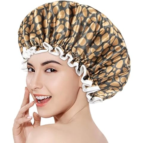 Aquior Shower Cap for Women, Reusable Shower Caps for Womens, Adult Hair Cap for All Hair, Double Waterproof EVA Lining, Leopard Shower Cap for Long Thick Hair Cover